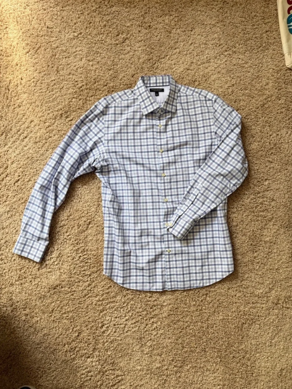 Banana Republic Non-Iron Slim Fit Purple & Blue Plaid Dress Shirt